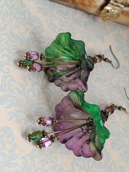 Boucles d'oreilles grandes fleurs féeriques forêt enchantée