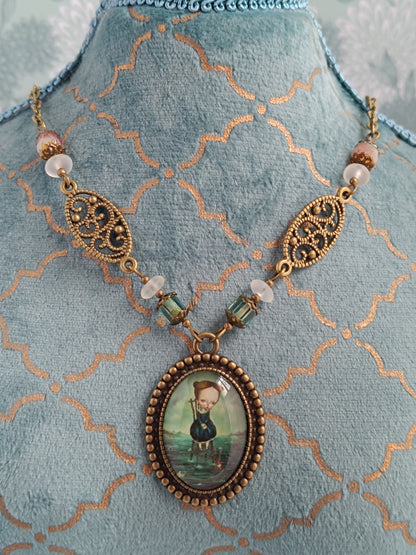 Collier Fille à la Mer - Cabochon Verre Vintage