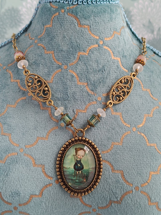 Collier Fille à la Mer - Cabochon Verre Vintage
