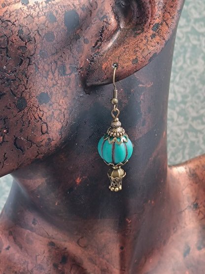 Boucles d'oreilles Steampunk montgolfière turquoise - Perles verre tchèque