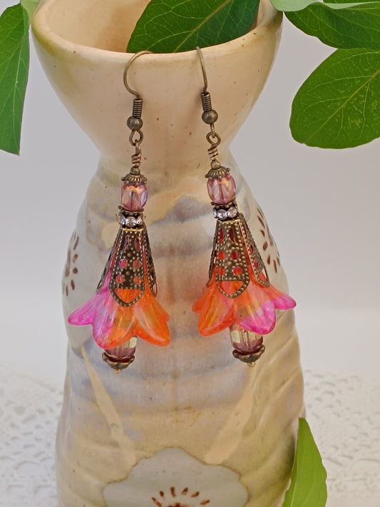 Boucles d'oreilles fleurs de Capucines bronze