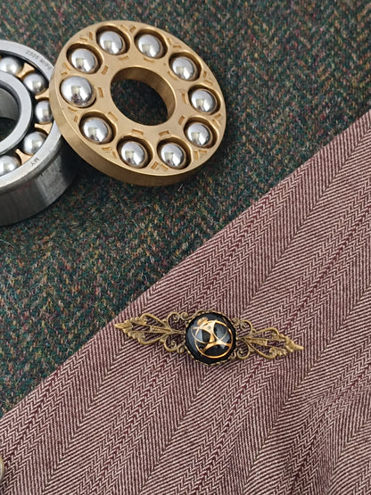 Broche Épinglette Steampunk Cabochon Noir - Résine Époxy Bronze Antique