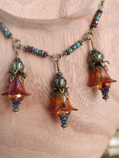 Collier Jardin Secret - Fleurs de Lucite et Perles Picasso Bronze