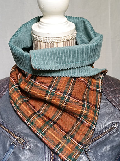 Tour de cou tartan écossais lainage marron doublé velours bleu
