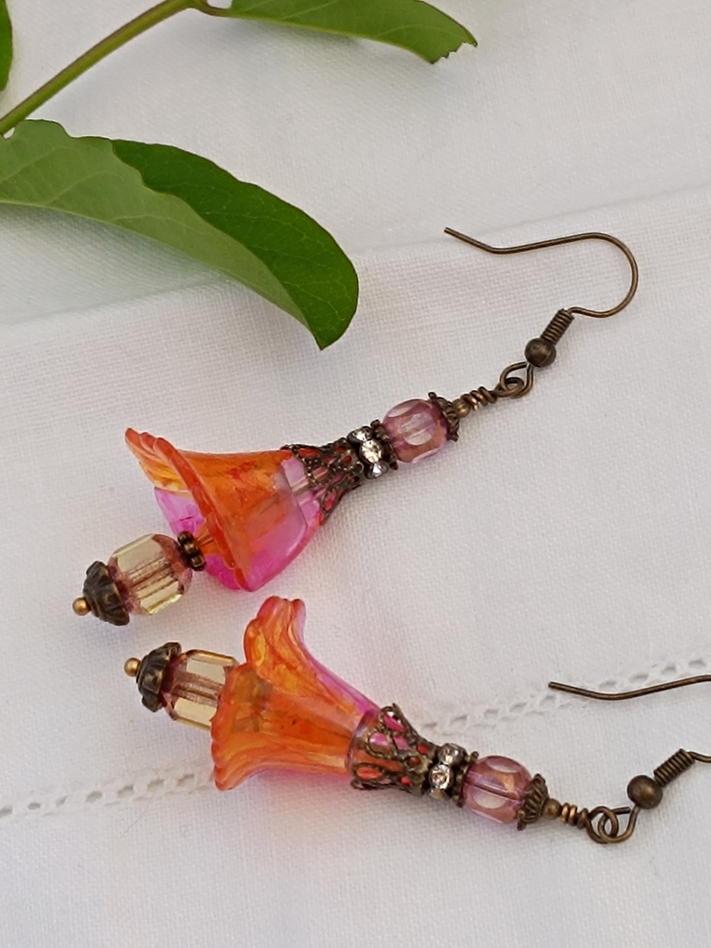 Boucles d'oreilles fleurs de Capucines bronze