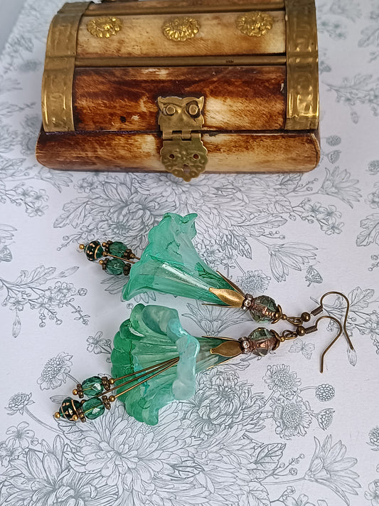 Boucles d'Oreilles Fleurs Lucite XXL - Perles Verre Tchèque