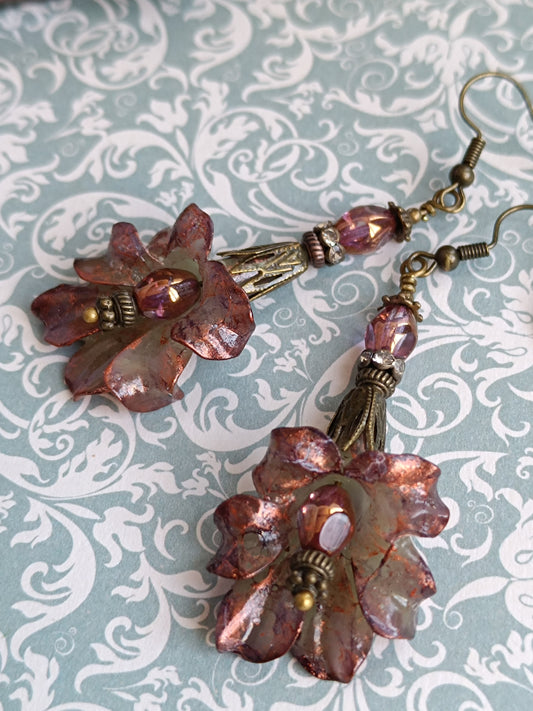 Boucles d'oreilles pendantes - Fleurs tropicales feeriques
