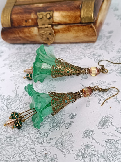 Boucles d'Oreilles Fleurs Lucite XXL - Perles Verre Tchèque