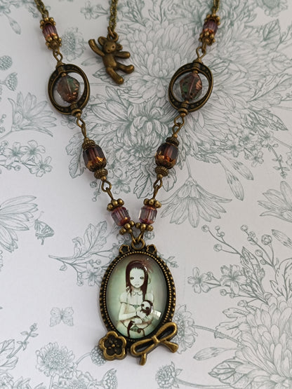 Collier Fillette et Étrange Amie - Cabochon Vintage