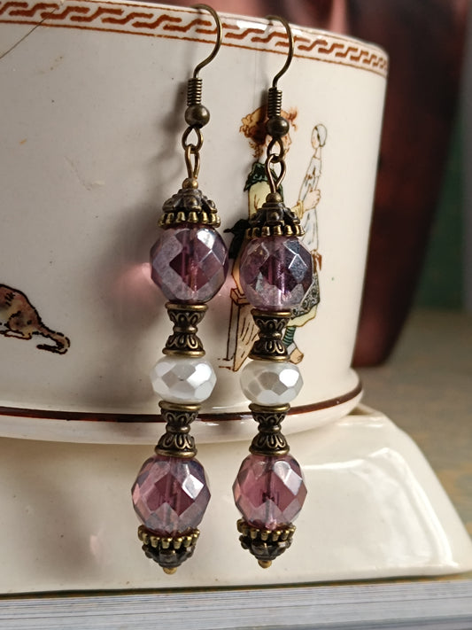 Boucles d'oreilles Bohème Précieuse  Perles Verre Tchèque Bronze