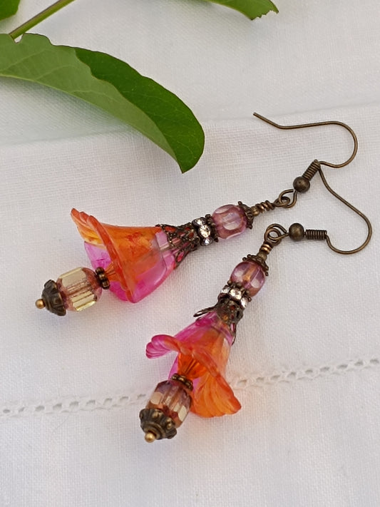 Boucles d'oreilles fleurs de Capucines bronze
