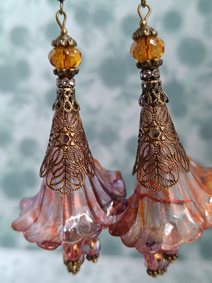 Boucles d'Oreilles Fleurs Lucite XXL - Perles Verre Tchèque