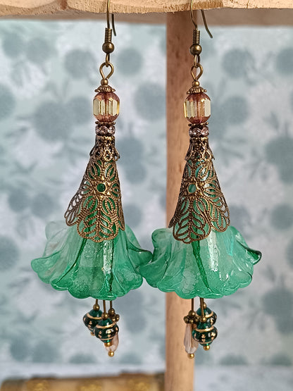 Boucles d'Oreilles Fleurs Lucite XXL - Perles Verre Tchèque