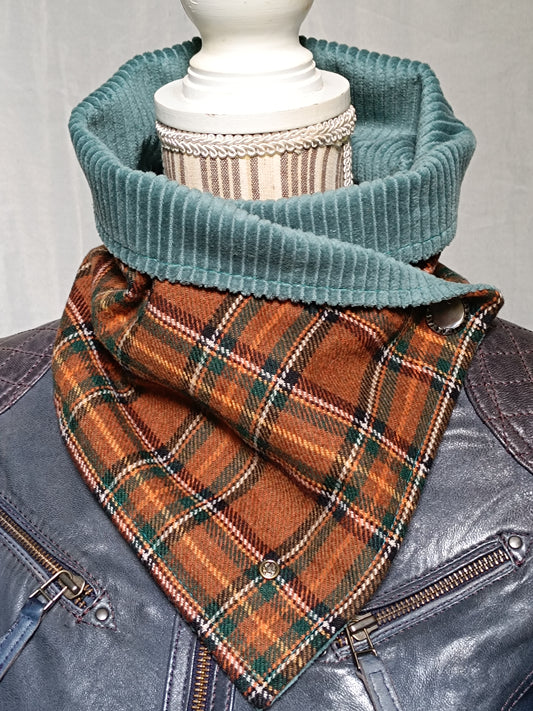 Tour de cou tartan écossais lainage marron doublé velours bleu