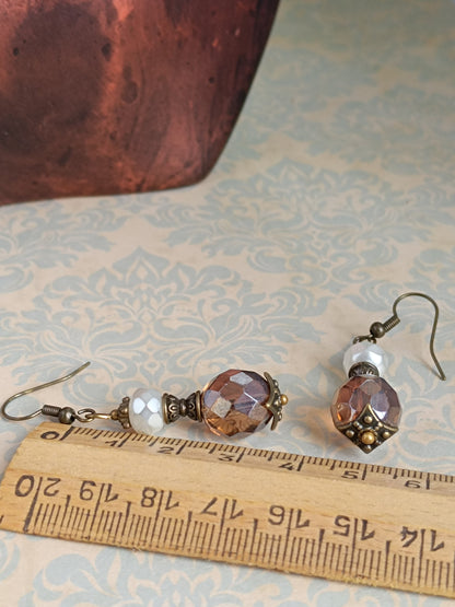 Boucles d'oreilles Gouttes Précieuses - Perles Verre Tchèque Bronze