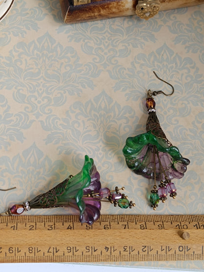 Boucles d'oreilles grandes fleurs féeriques forêt enchantée