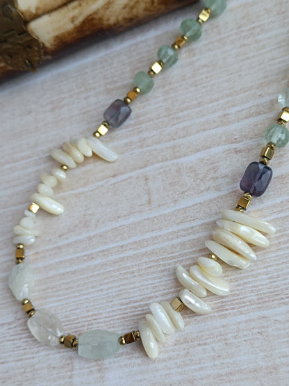 Collier bohème aigue marine et fluorite   artisanal câblé – Style bohème chic