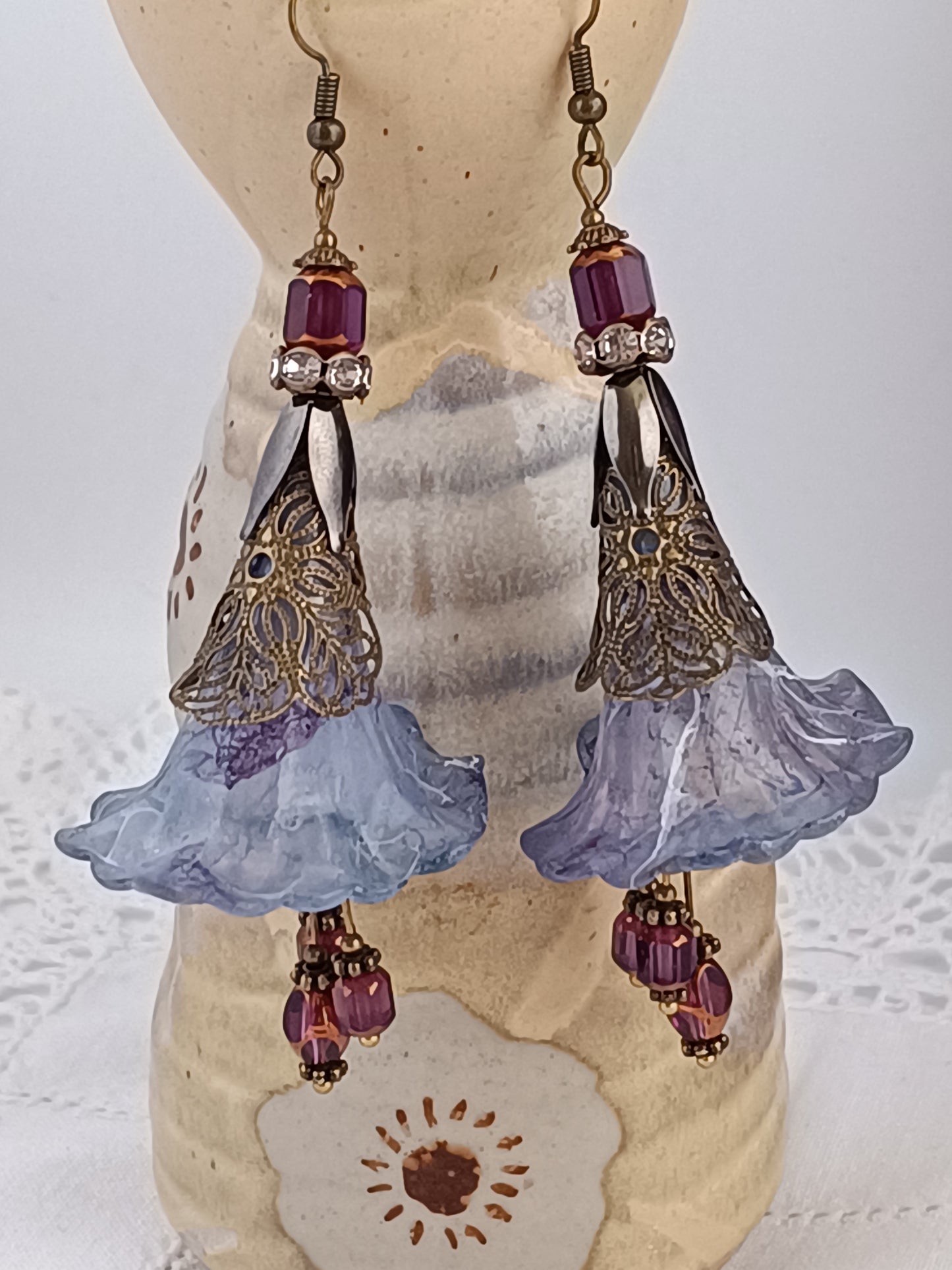 Boucles d'Oreilles Fleurs Lucite XXL - Perles Verre Tchèque