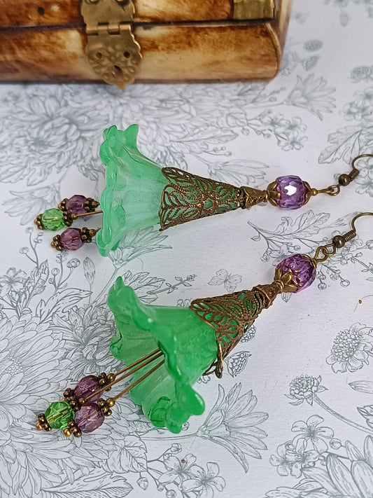 Boucles d'Oreilles Fleurs Lucite XXL - Perles Verre Tchèque