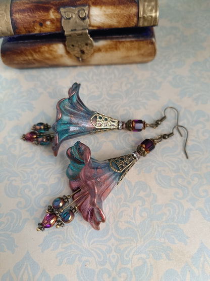 Boucles d'Oreilles Fleurs Lucite XXL - Perles Verre Tchèque