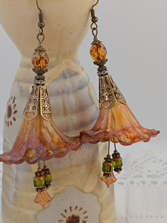 Boucles d'Oreilles Fleurs Lucite XXL - Perles Verre Tchèque