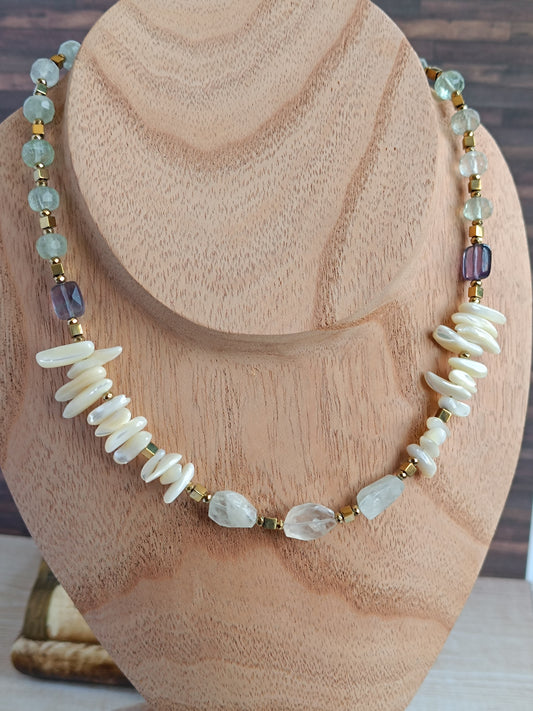 Collier bohème aigue marine et fluorite   artisanal câblé – Style bohème chic