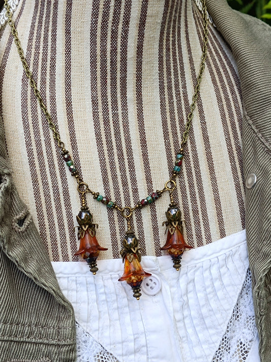 Collier Jardin Secret - Fleurs de Lucite et Perles Picasso Bronze