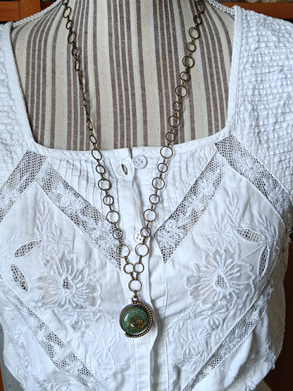 Sautoir steampunk pendentif mappemonde pivotant chaîne gros anneaux