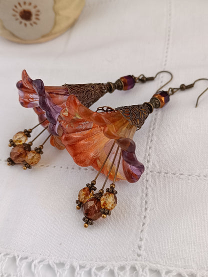 Boucles d'Oreilles Fleurs Lucite XXL - Perles Verre Tchèque