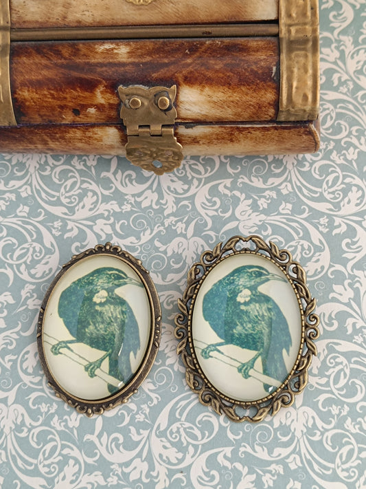 Broche Corbeau Mystique - Cabochon Bronze Gothique