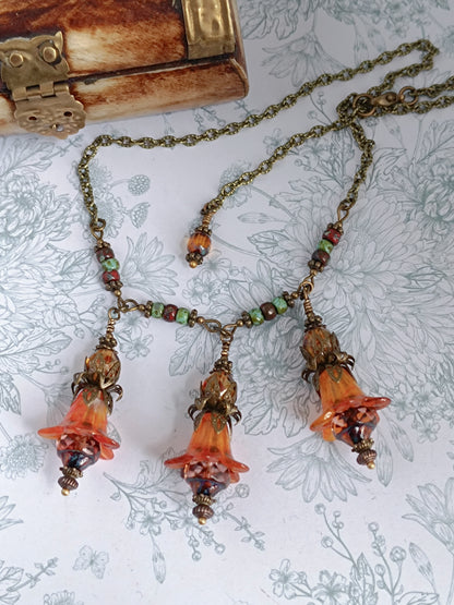 Collier Jardin Secret - Fleurs de Lucite et Perles Picasso Bronze