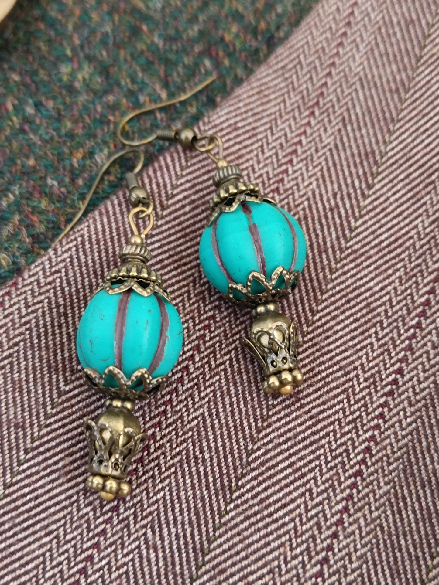 Boucles d'oreilles Steampunk montgolfière turquoise - Perles verre tchèque
