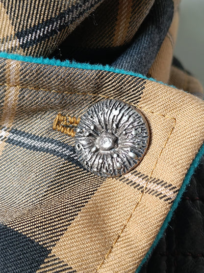 Tour de cou tartan  doublé polaire - Bouton métal ancien