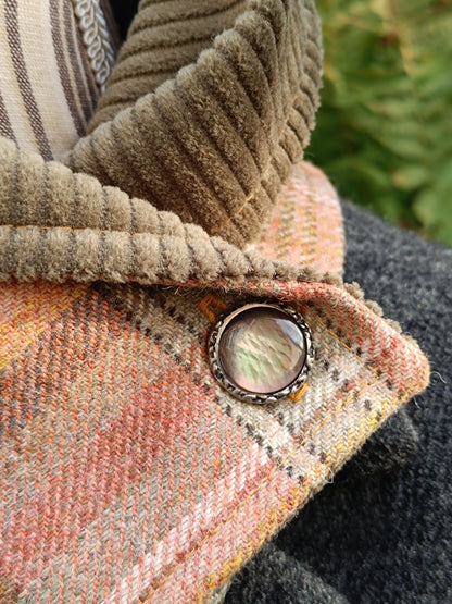 Cache Cou Tartan Velours Kaki - Bouton Nacre Vintage