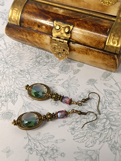 Boucles d'Oreilles Pendantes Bohème Perle Saturne - Création Artisanale