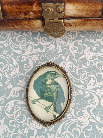 Broche Corbeau Mystique - Cabochon Bronze Gothique