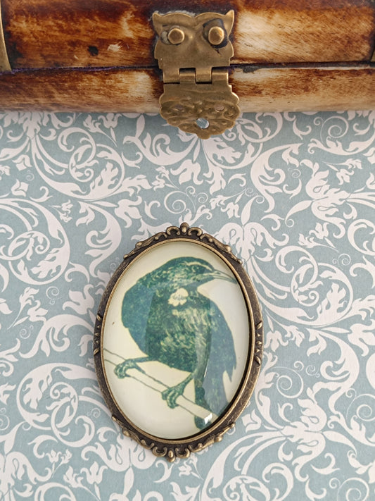 Broche Corbeau Mystique - Cabochon Bronze Gothique