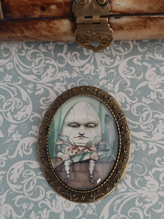 Broche Humpty Dumpty Alice - Cabochon Bronze Vintage