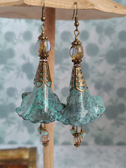 Boucles d'Oreilles Fleurs Lucite XXL - Perles Verre Tchèque