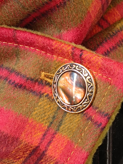 Écharpe boutonnée col bénitier tartan laine grattée doublée polaire bouton vintage