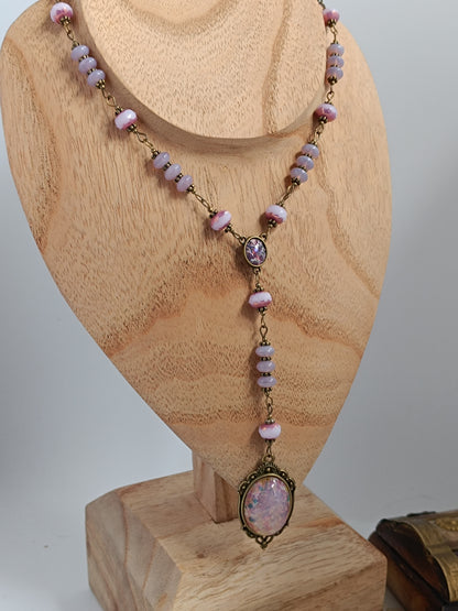 Collier Pendentif Vintage "Éclat Confetti" en Laiton et Verre Bohème