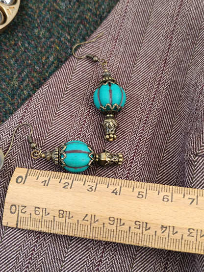 Boucles d'oreilles Steampunk montgolfière turquoise - Perles verre tchèque