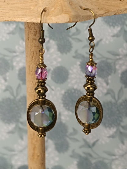 Boucles d'Oreilles Pendantes Bohème Perle Saturne - Création Artisanale