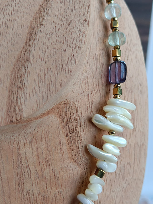 Collier bohème aigue marine et fluorite   artisanal câblé – Style bohème chic
