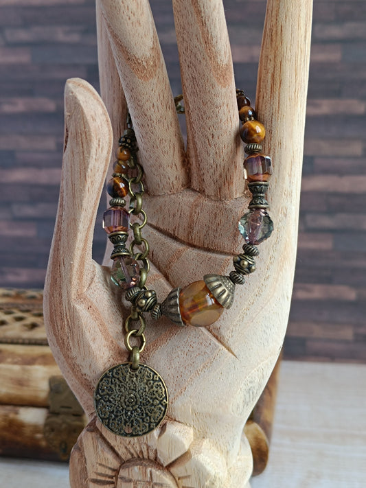Bracelet Bohème – Œil de Tigre & Verre Tchèque
