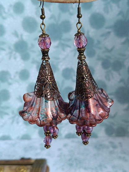 Boucles d'Oreilles Fleurs Lucite XXL - Perles Verre Tchèque